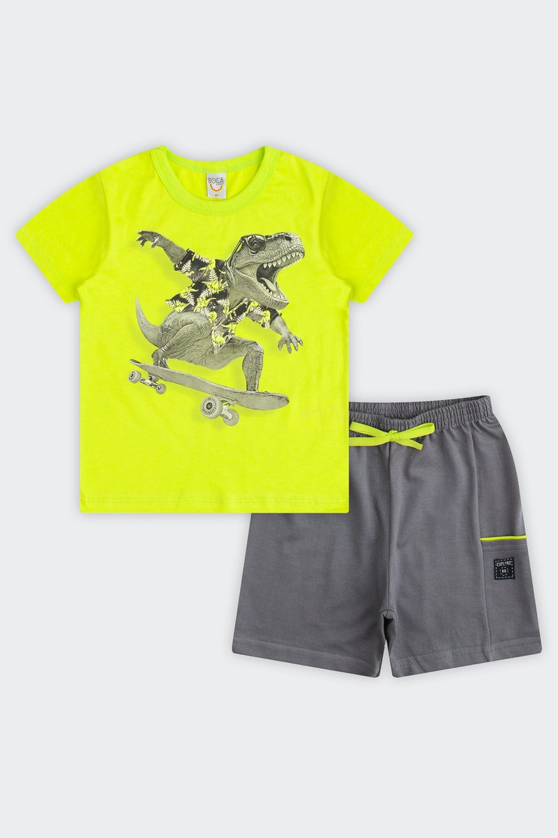 01 conjunto infantil menino skate dino boca grande