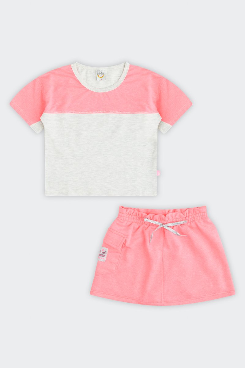 01 conjunto infantil menina blusa e saia boca grande