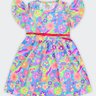 01 vestido infantil menina estampado boca grande
