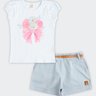 01 conjunto infantil menina blusa e short sarja glinny