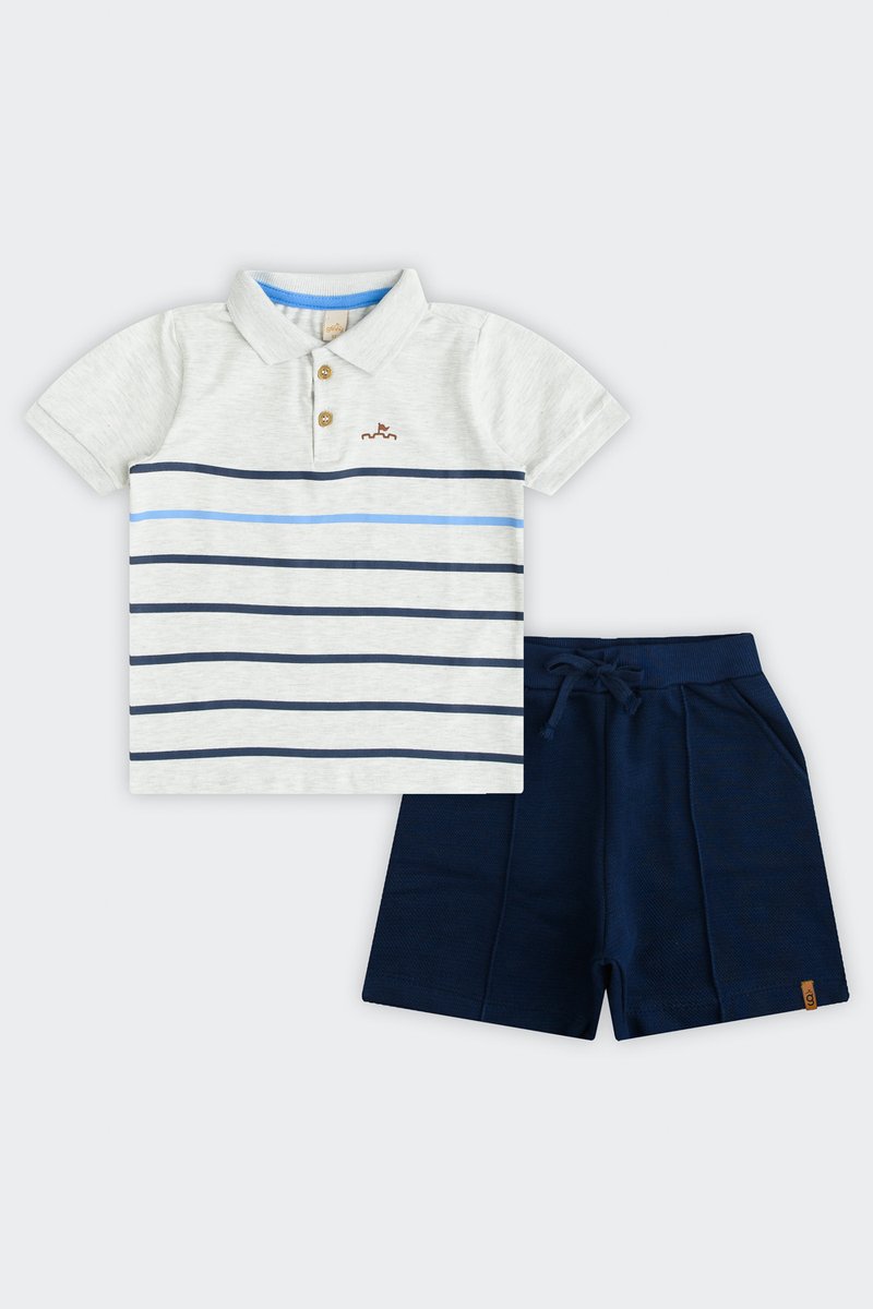 01 conjunto polo listras infantil menino glinny