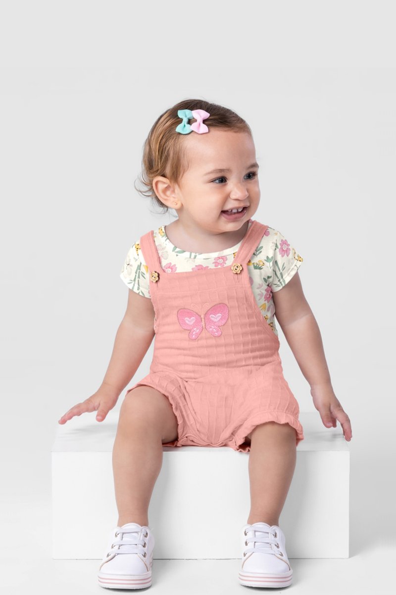 04 conjunto bebe menina blusa e jardineira brandili