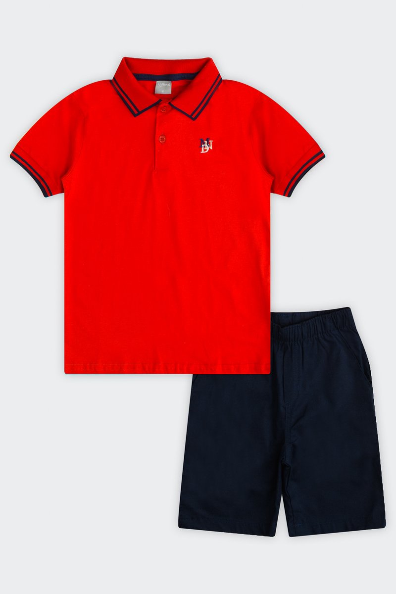 01 conjunto polo infantil menino bermuda sarja mundi
