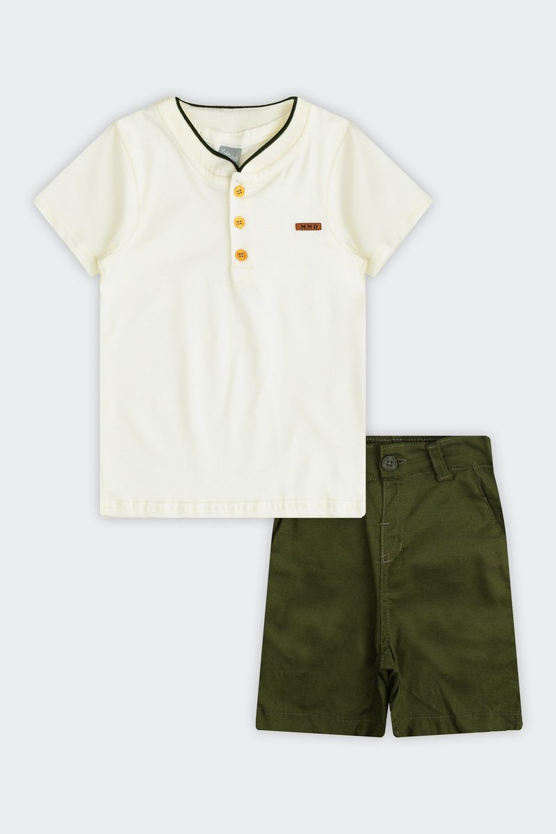 01 conjunto infantil menino bermuda sarja linho mundi