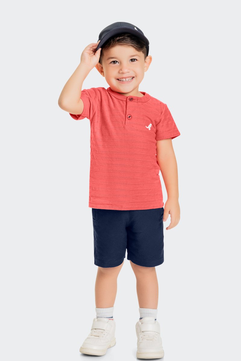 01 conjunto infantil menino camiseta henley reirex