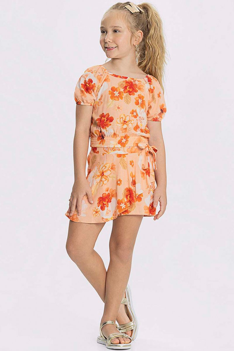 01 conjunto infantil menina tecido rayon carmel alakazoo