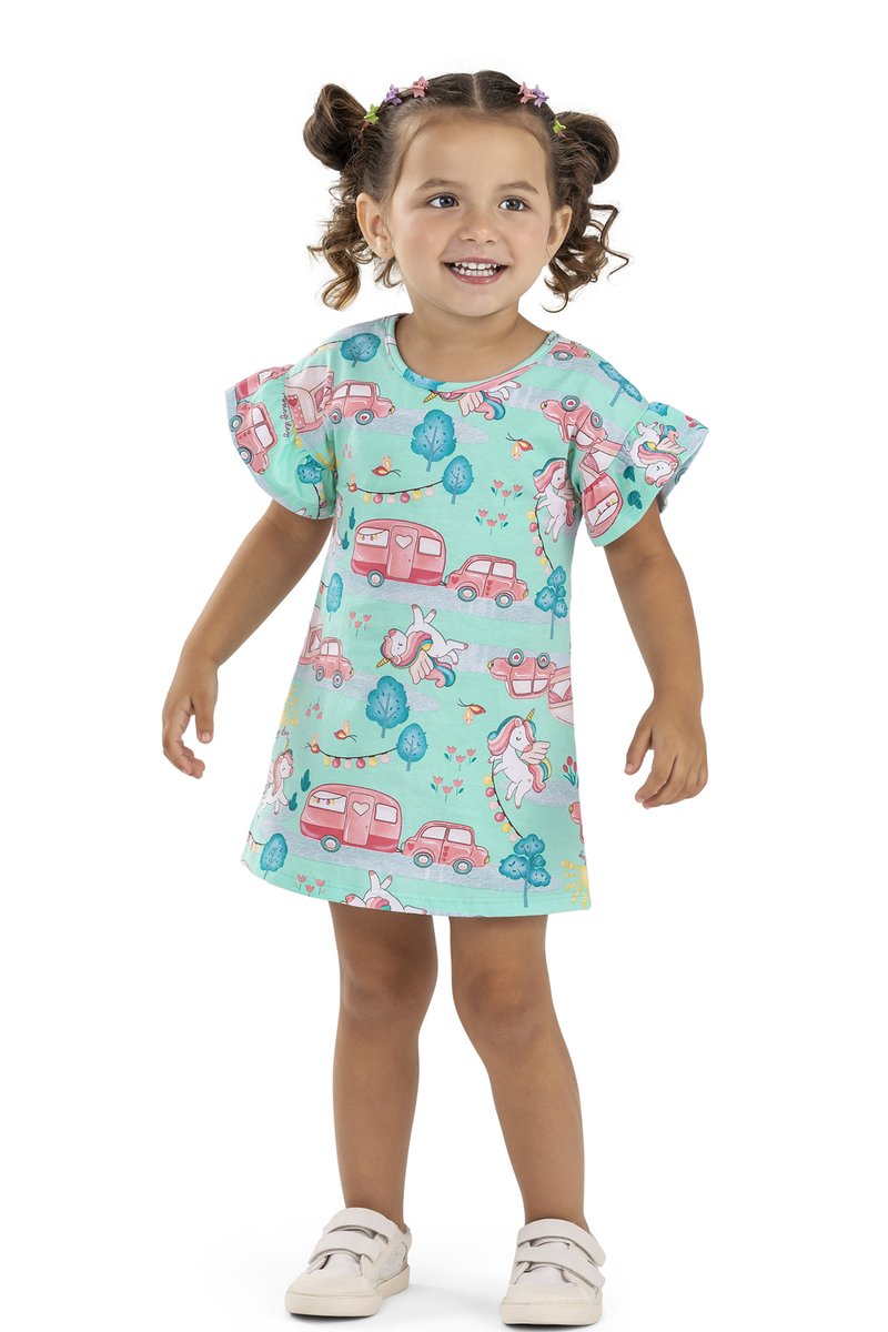 04 vestido infantil menina meia malha unicornios elian