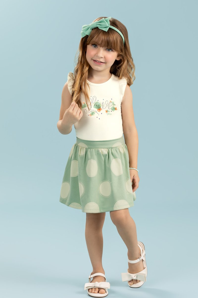 04 conjunto infantil menina blusa e saia love glinny