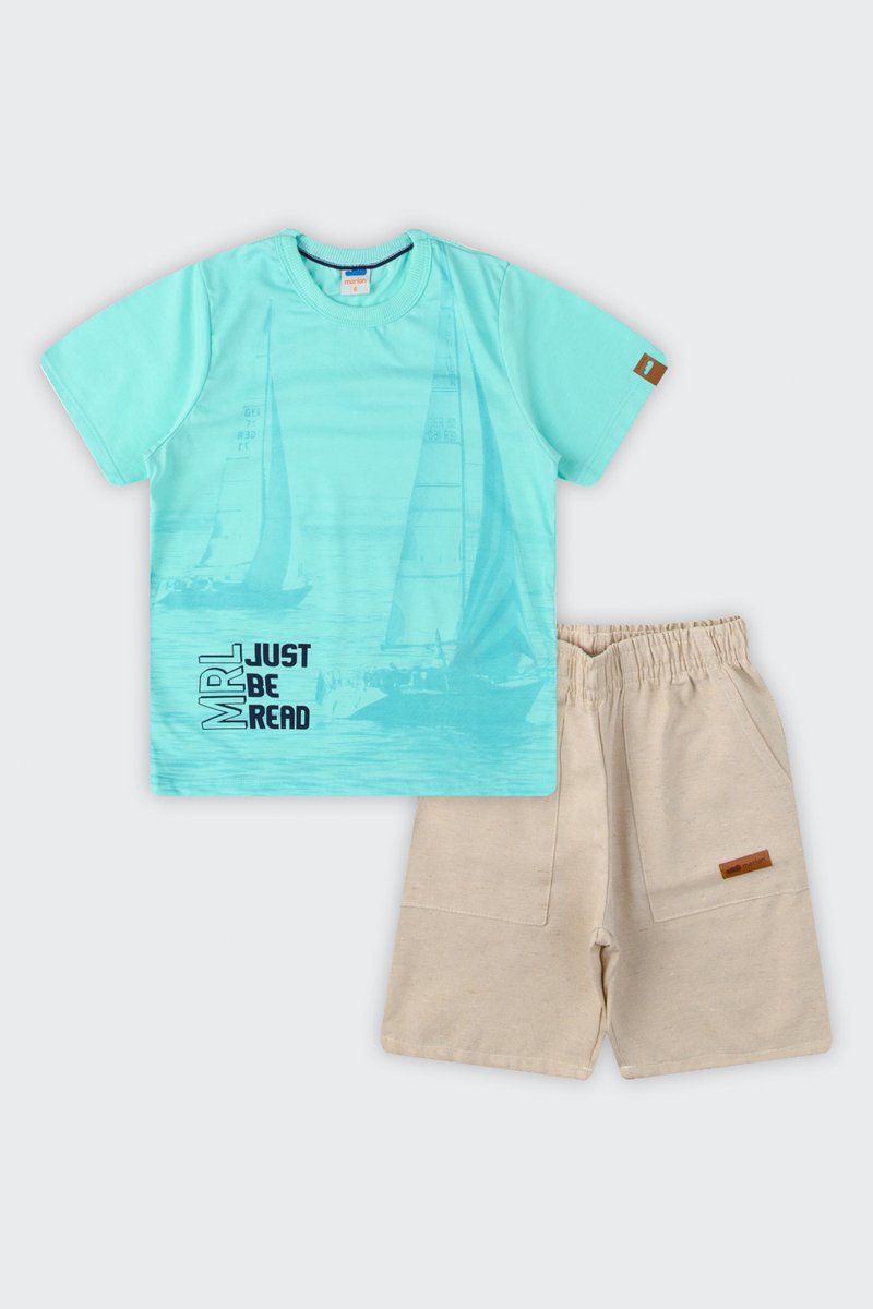 03 conjunto infantil menino bermuda sarja marlan