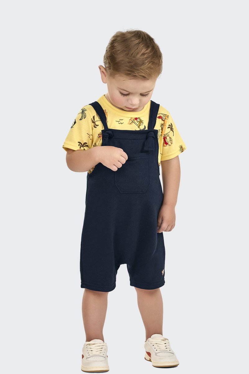 02 conjunto bebe menino camiseta e jardineira elian