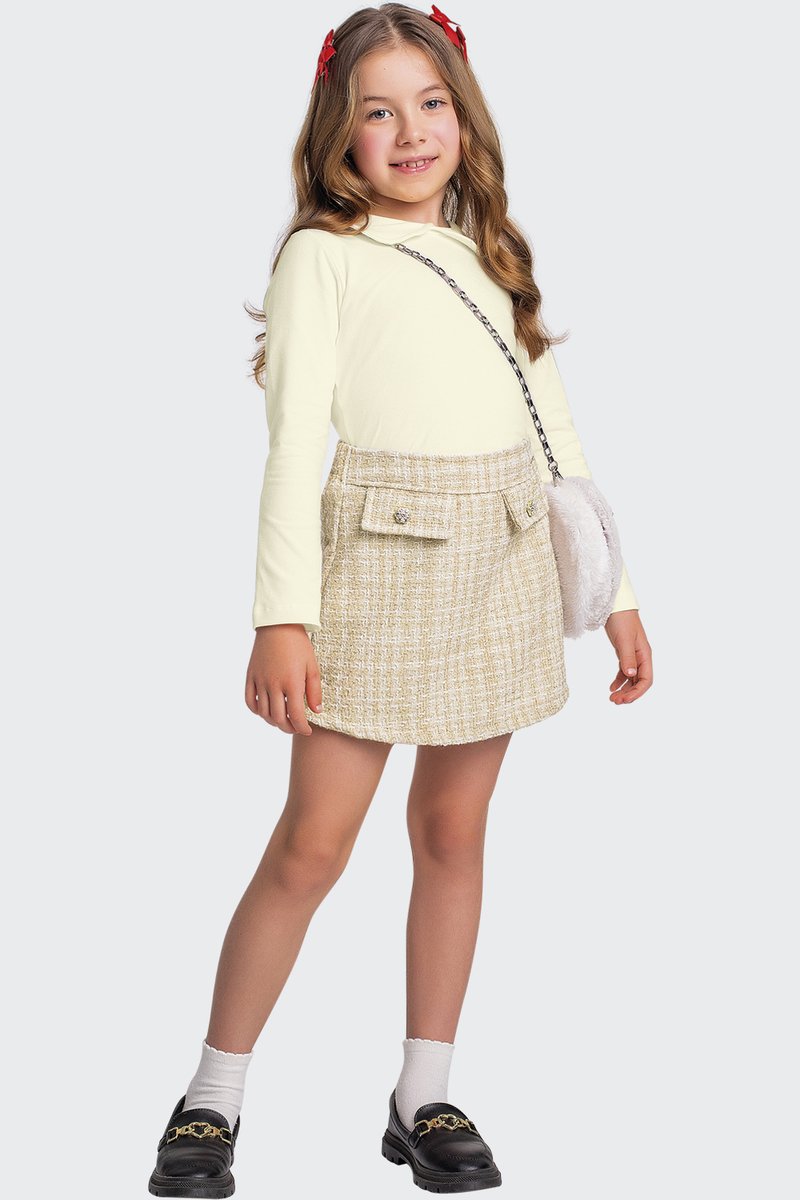 02 conjunto blusa longa e short saia infantil menina fakini