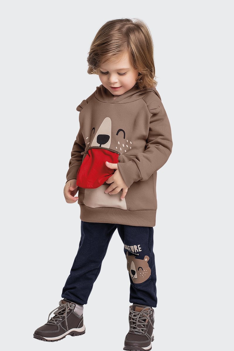 02 conjunto moletom com ziper interativo infantil menino fakini