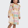 02 vestido infantil menina em meia malha estampada fakini