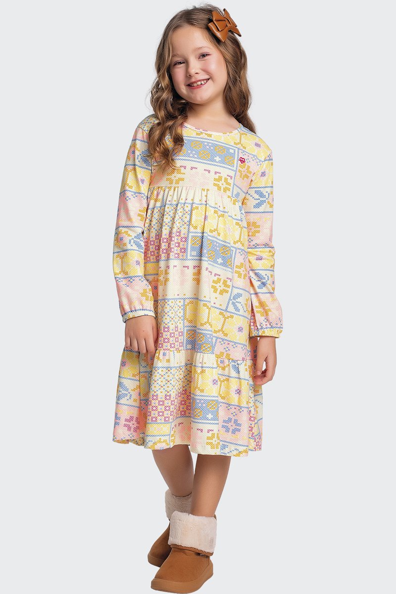 02 vestido manga longa infantil menina fakini
