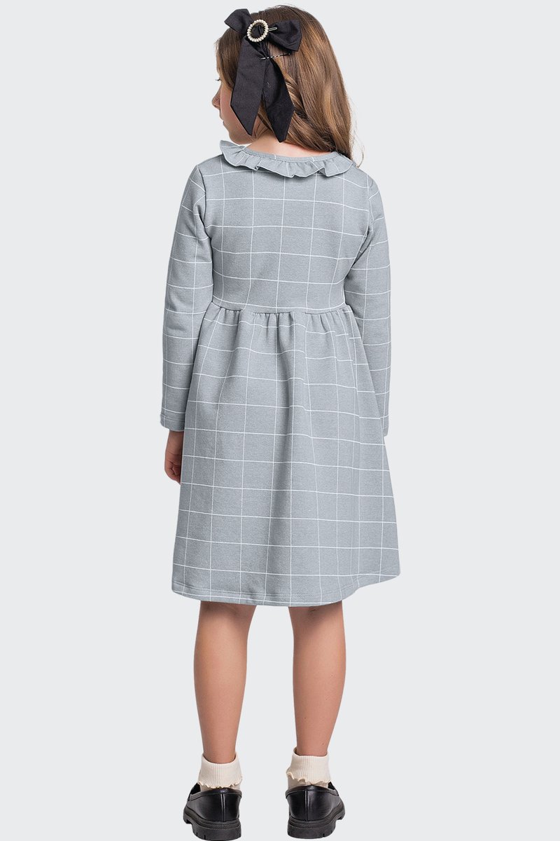 03 vestido manga longa xadrez infantil menina fakini