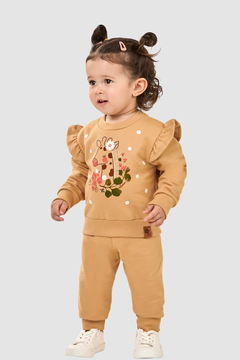 02 conjunto moletom peluciado bebe menina girafa elian