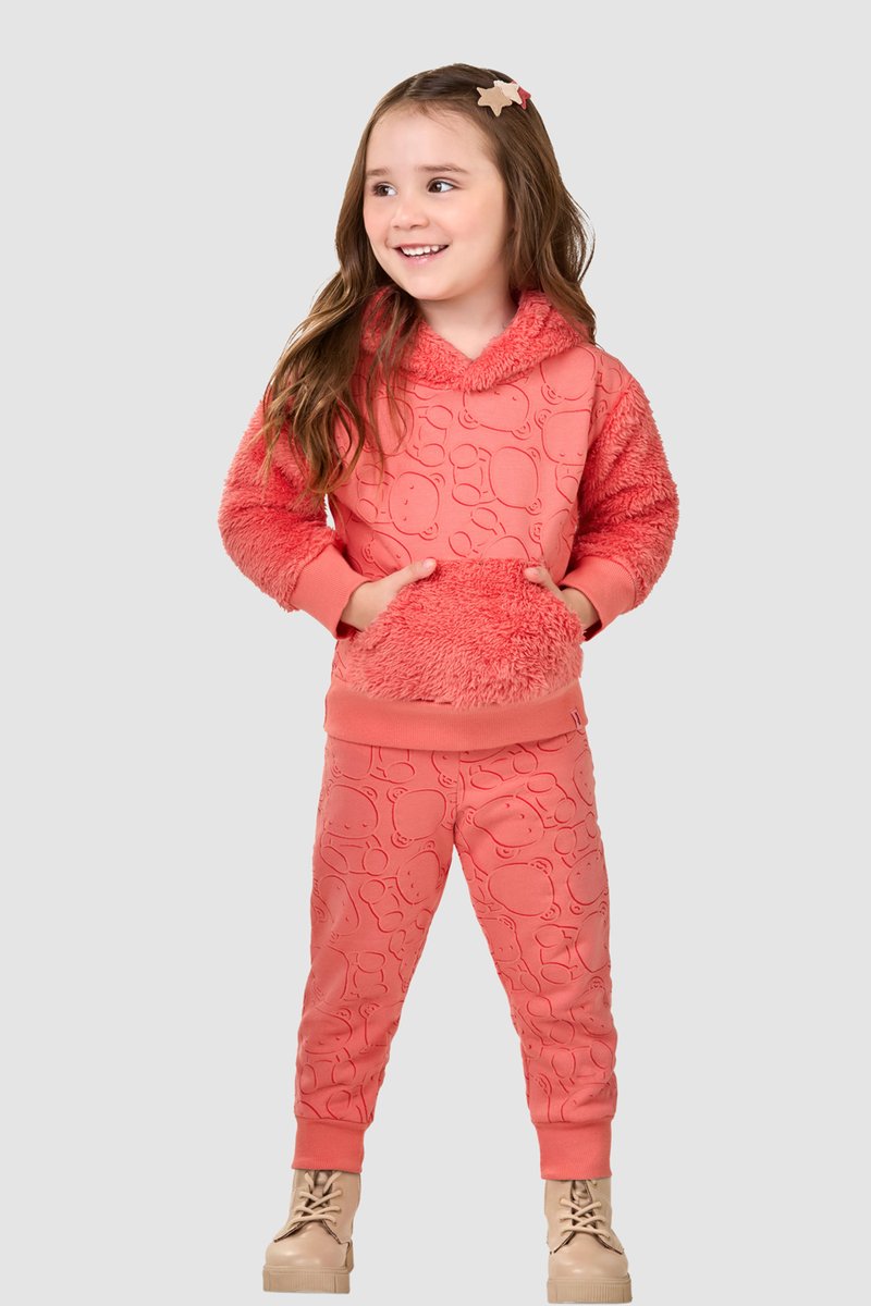 02 conjunto blusao em moletom e pelo infantil menina elian