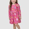 02 vestido manga longa infantil menina estampado boca grande