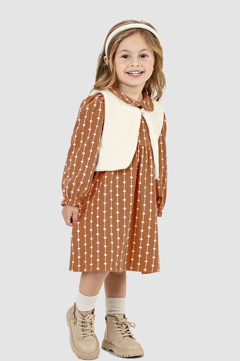 02 conjunto vestido e colete em pelo infantil menina glinny