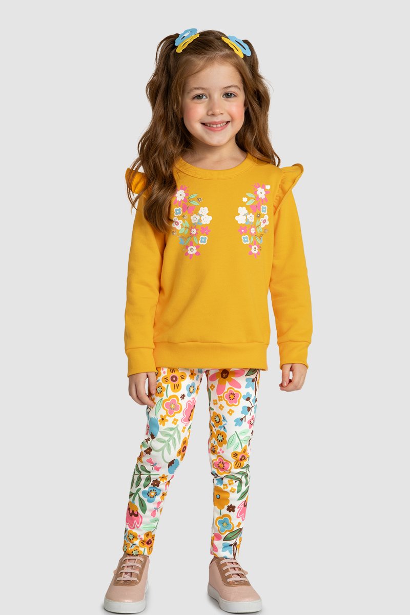 02 conjunto blusao moletom infantil menina flores marlan