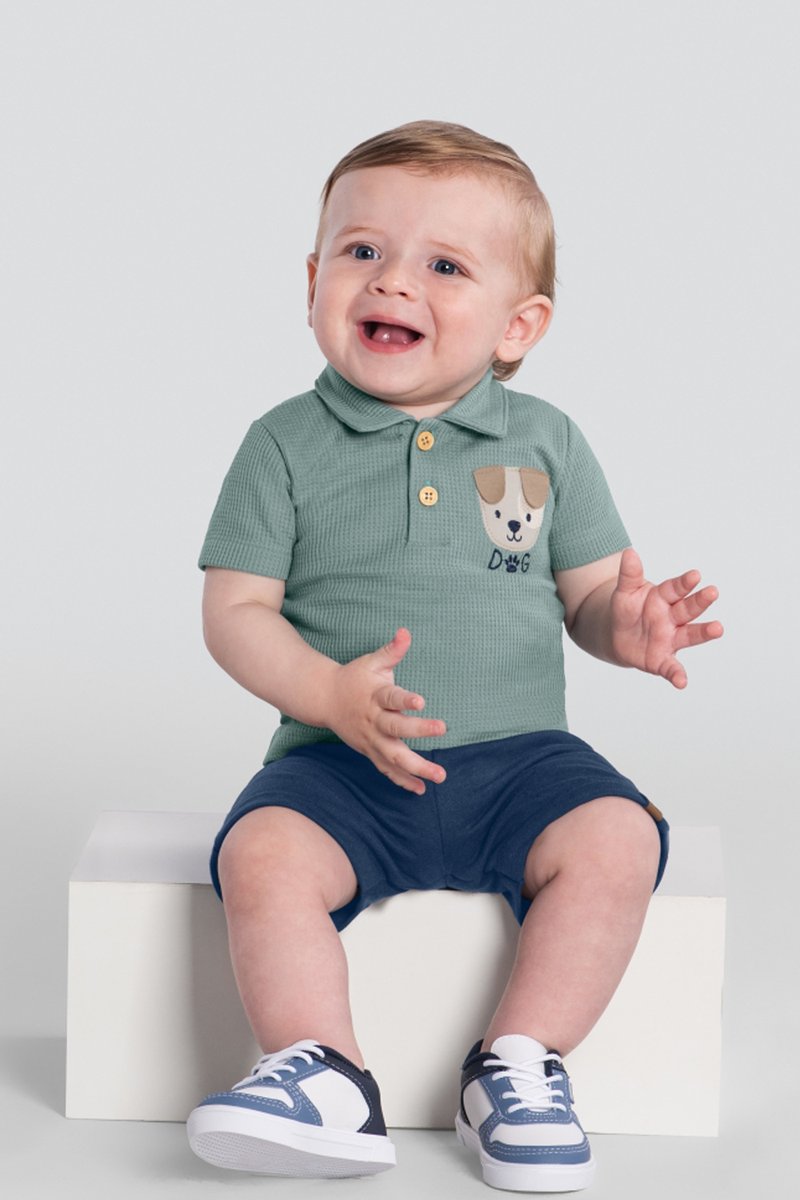 02 conjunto polo bebe menino cachorrinho brandili