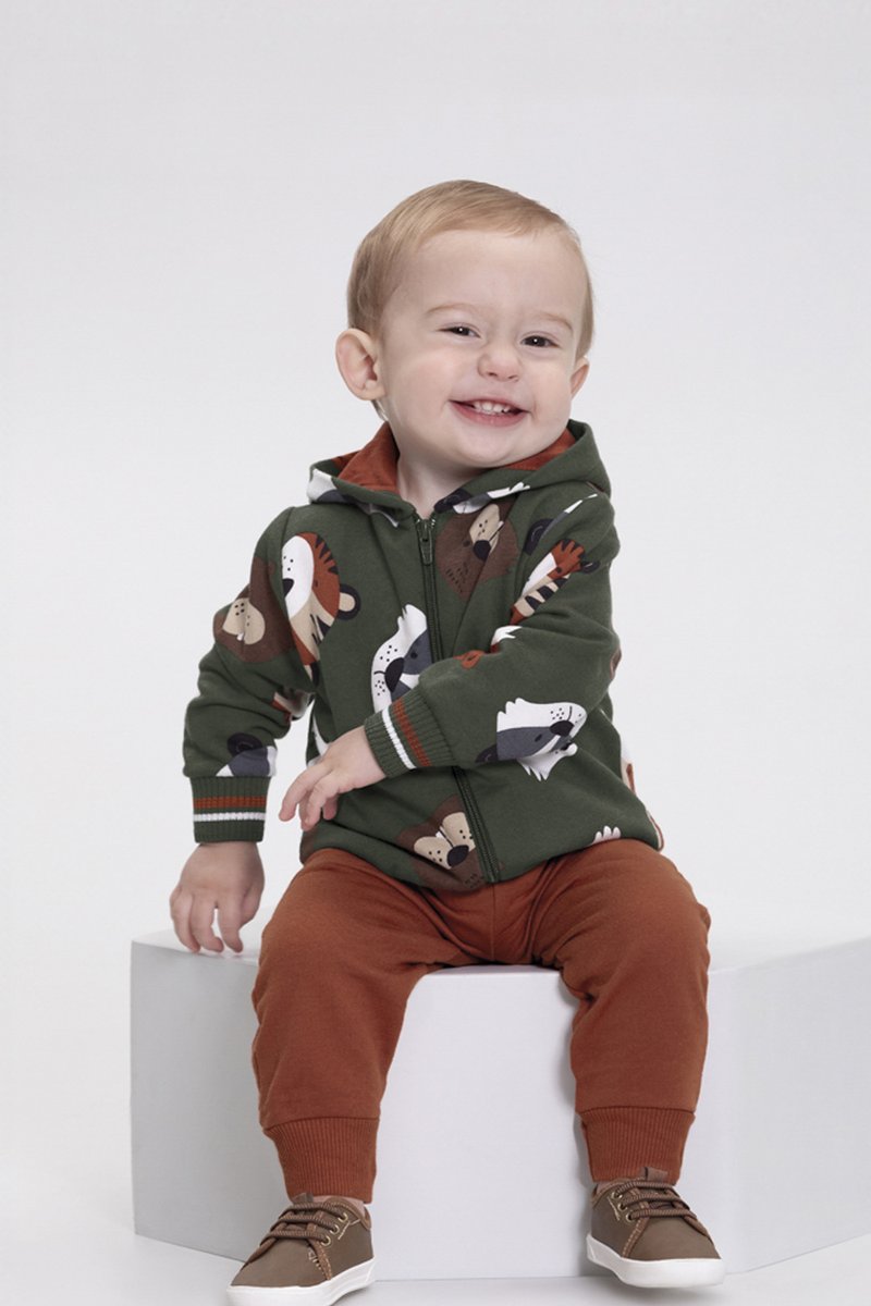 02 conjunto jaqueta moletom bebe menino floresta alakazoo