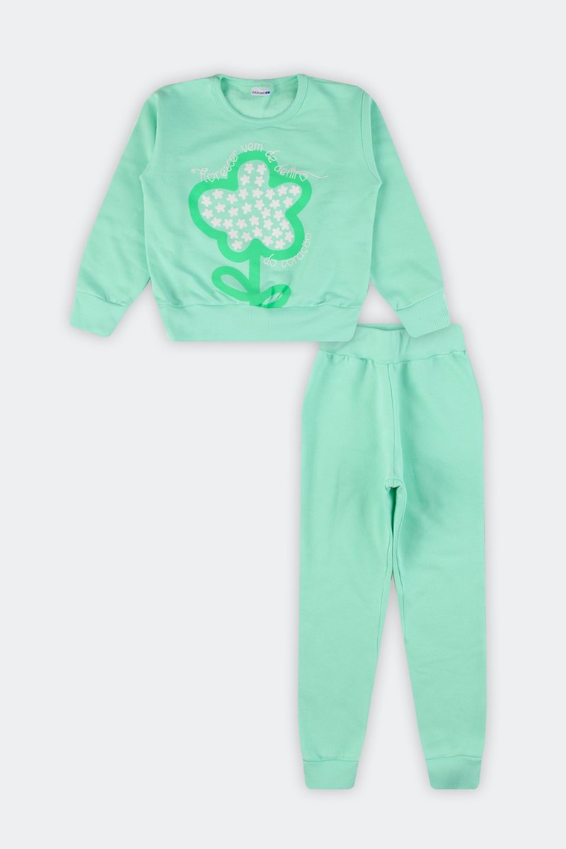 04 conjunto infantil menina em moletom peluciado flower fakini