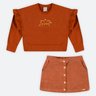 03 conjunto blusao e saia em veludo infantil menina coloritta