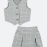 08 conjunto infantil menina blusa colete e short saia fakini