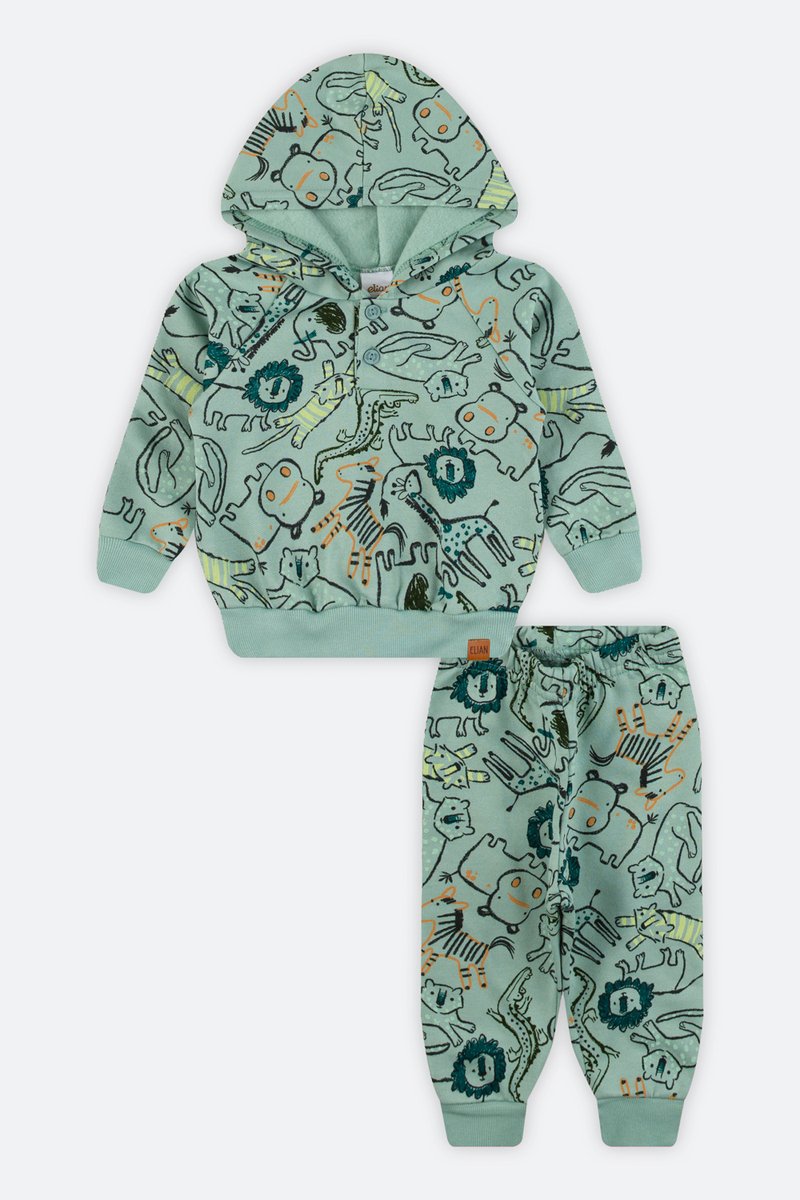 03 conjunto moletom com capuz peluciado bebe menino elian