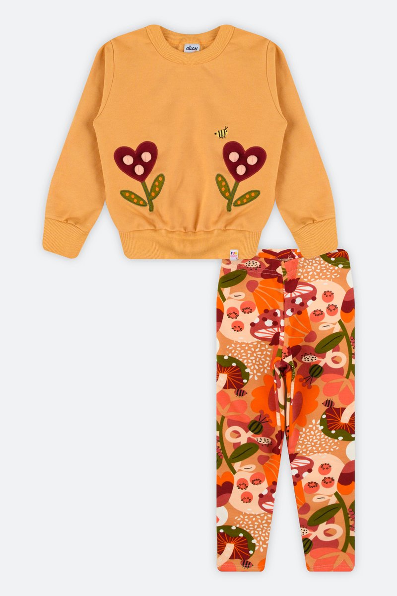 03 conjunto blusao moletom infantil menina pompom elian