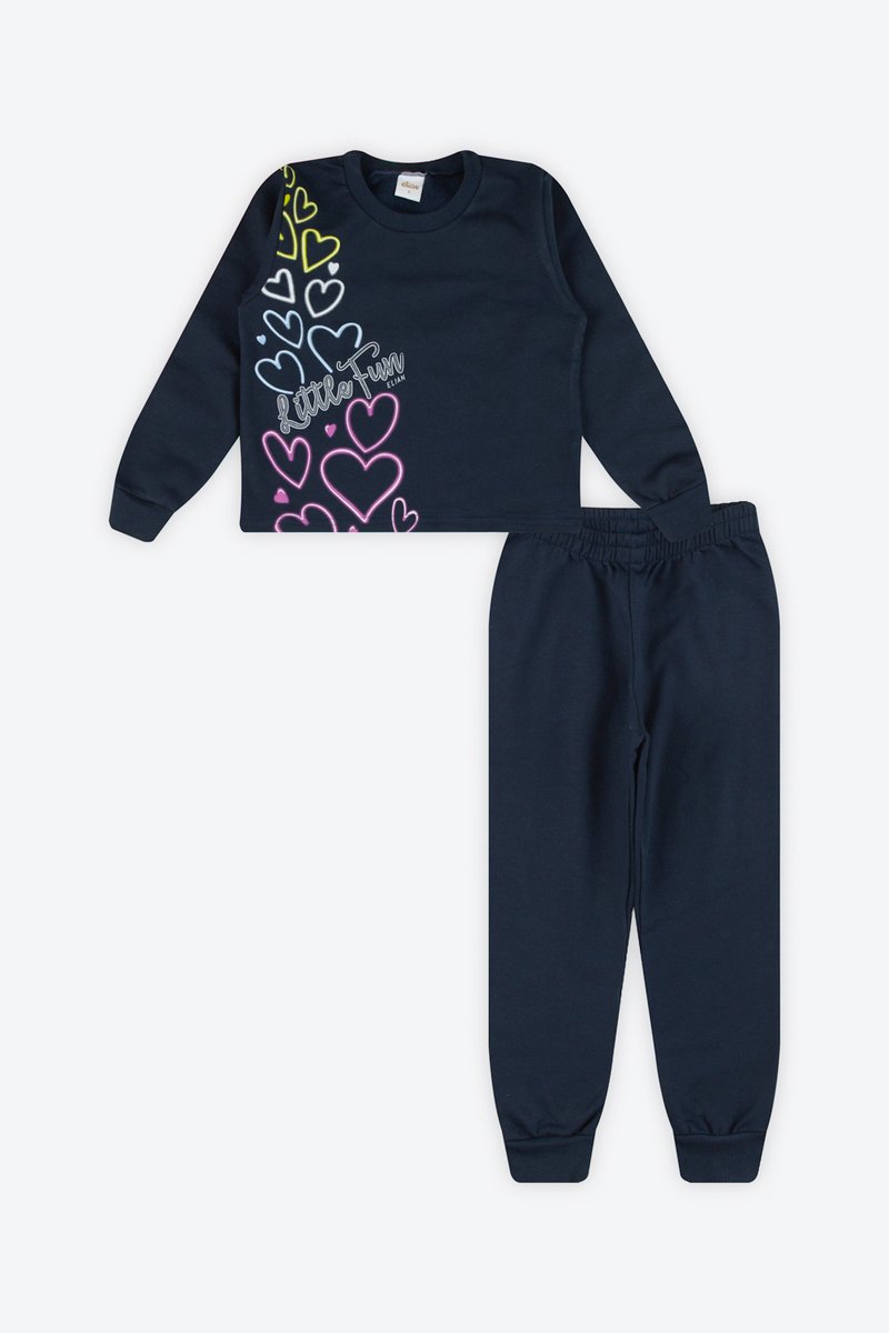 03 conjunto moletom peluciado infantil menina little fun elian