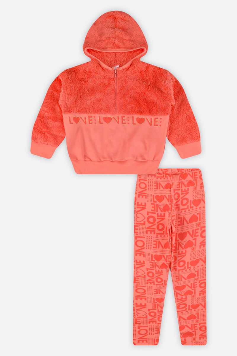 04 conjunto blusao moletom e pelo infantil menina love elian