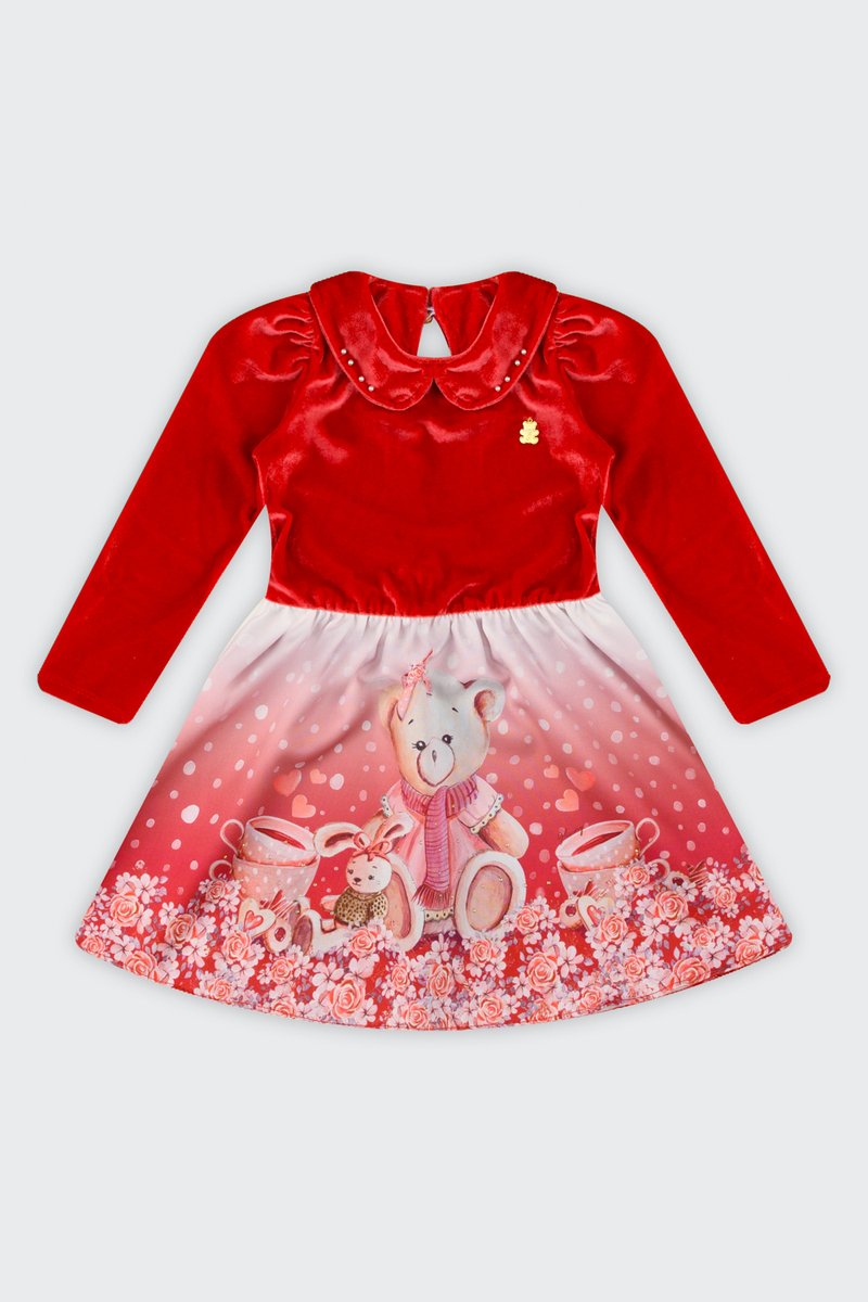 03 vestido infantil menina em veludo classic glinny