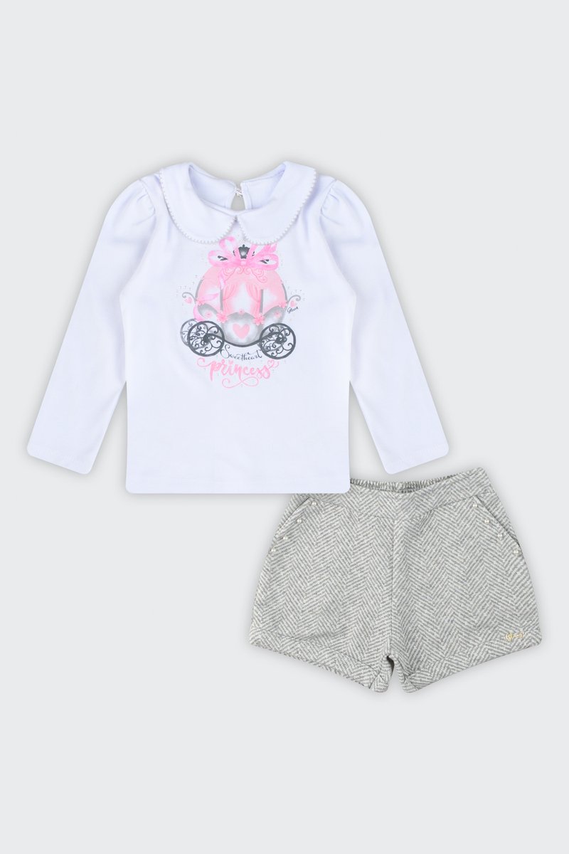 03 conjunto blusa manga longa e short infantil menina glinny
