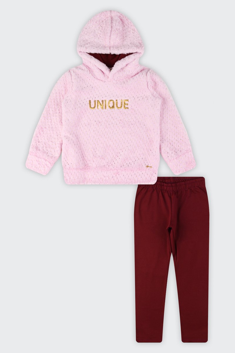 03 conjunto blusao pelo com capuz infantil menina glinny