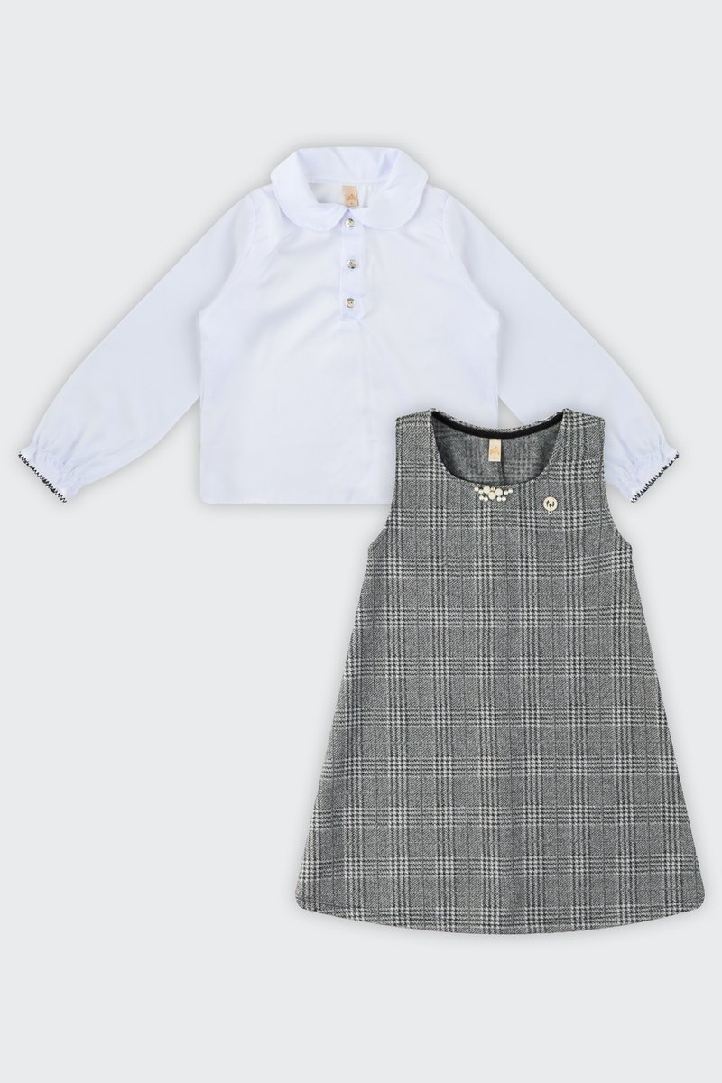 11 conjunto camisa alfaiataria e vestido infantil menina glinny