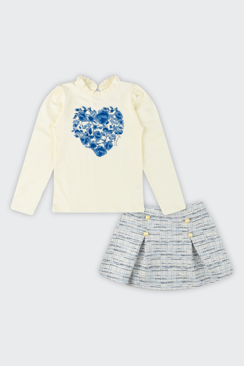 03 conjunto blusa cotton e saia tweed infantil menina glinny