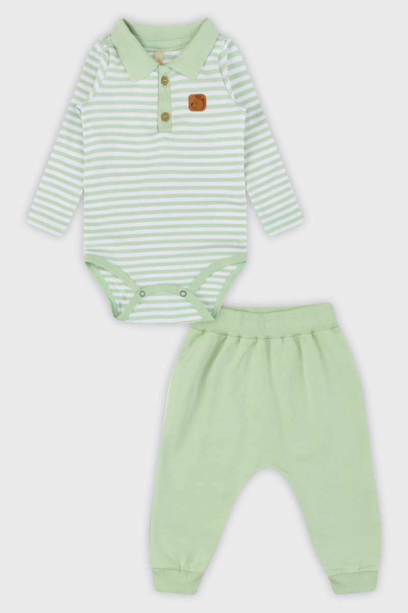 02 conjunto body polo e calca saruel bebe menino glinny