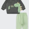 02 conjunto molecotton peluciado dino bebe menino boca grande