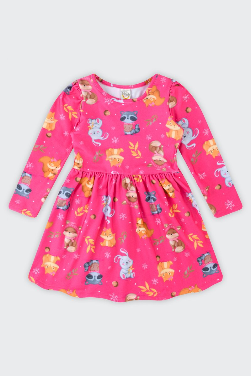 03 vestido manga longa infantil menina estampado boca grande