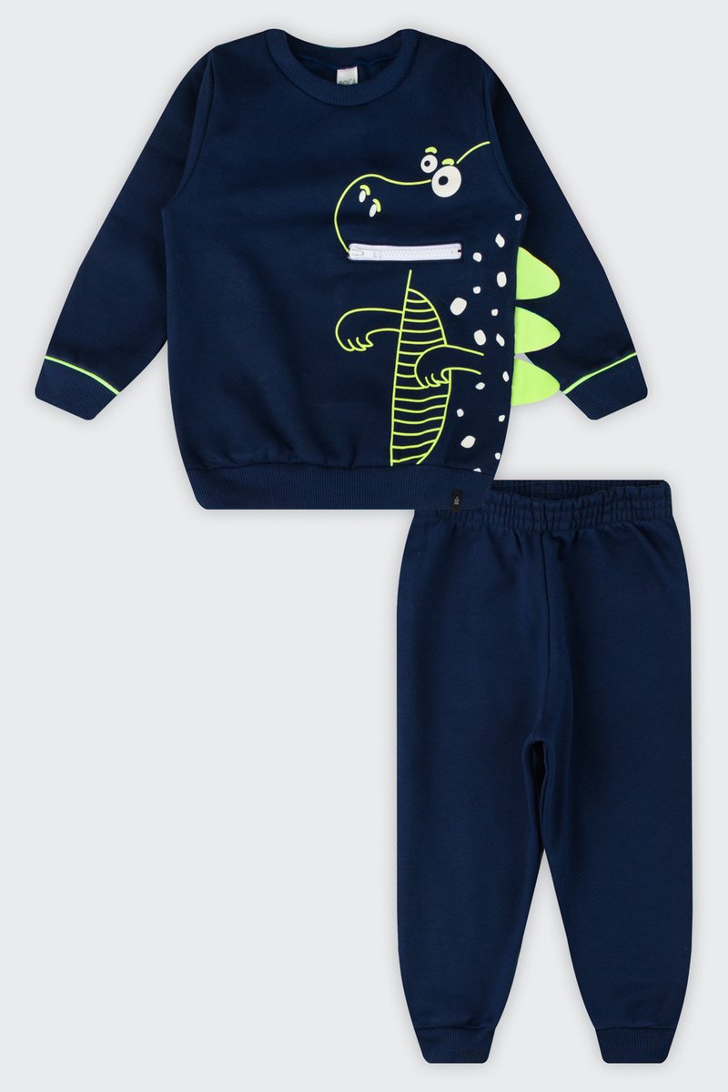 03 conjunto moletom peluciado infantil menino dino boca grande