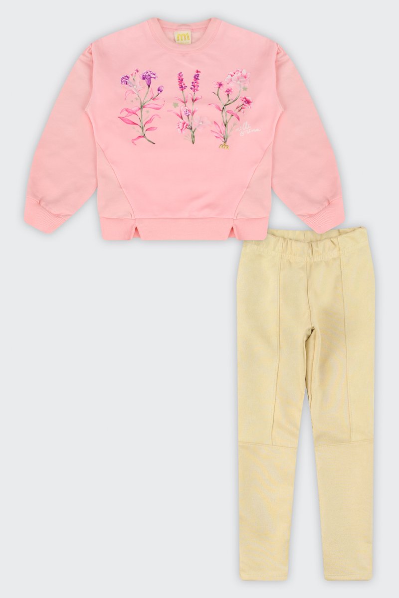 03 conjunto blusao e legging suede infantil menina milli nina