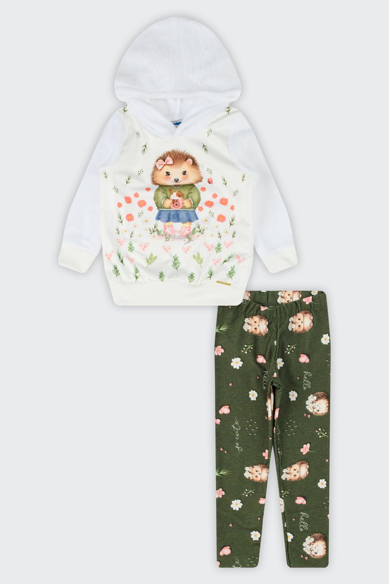 03 conjunto blusao com capuz e legging infantil menina marlan