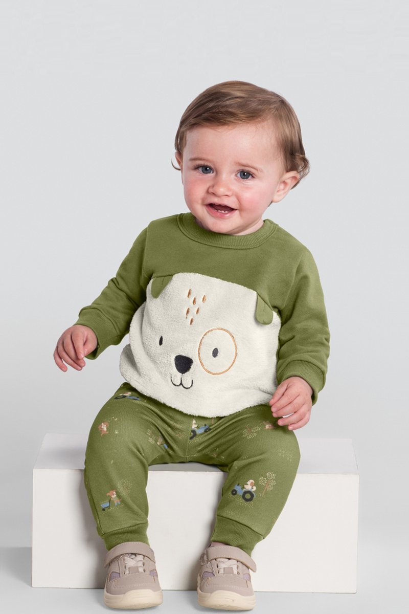 01 conjunto moletom e pelo fleece bebe menino brandili