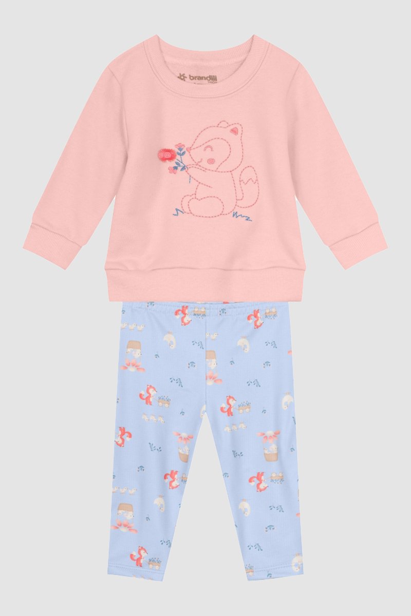 02 conjunto blusao moletom e legging bebe menina brandili