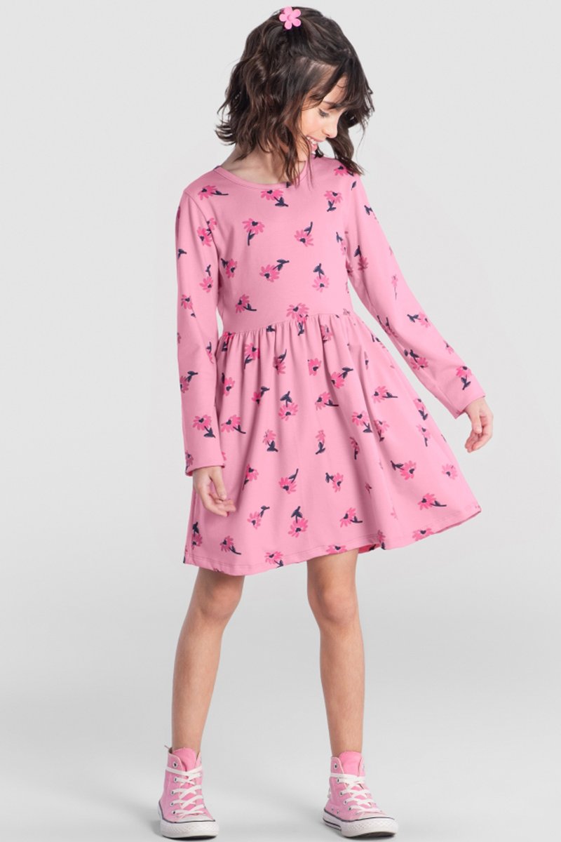02 vestido infantil menina em cotton estampado brandili