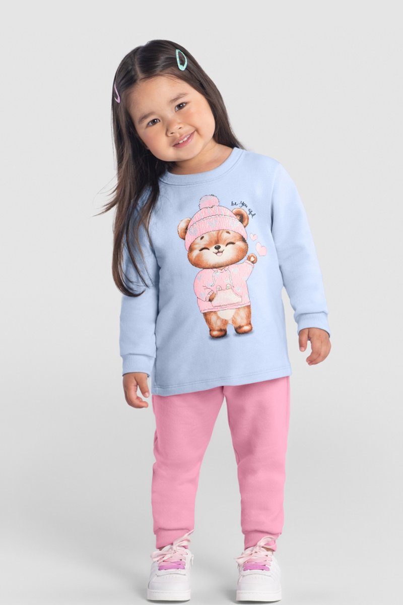 02 conjunto moletom infantil menina ursinho brandili