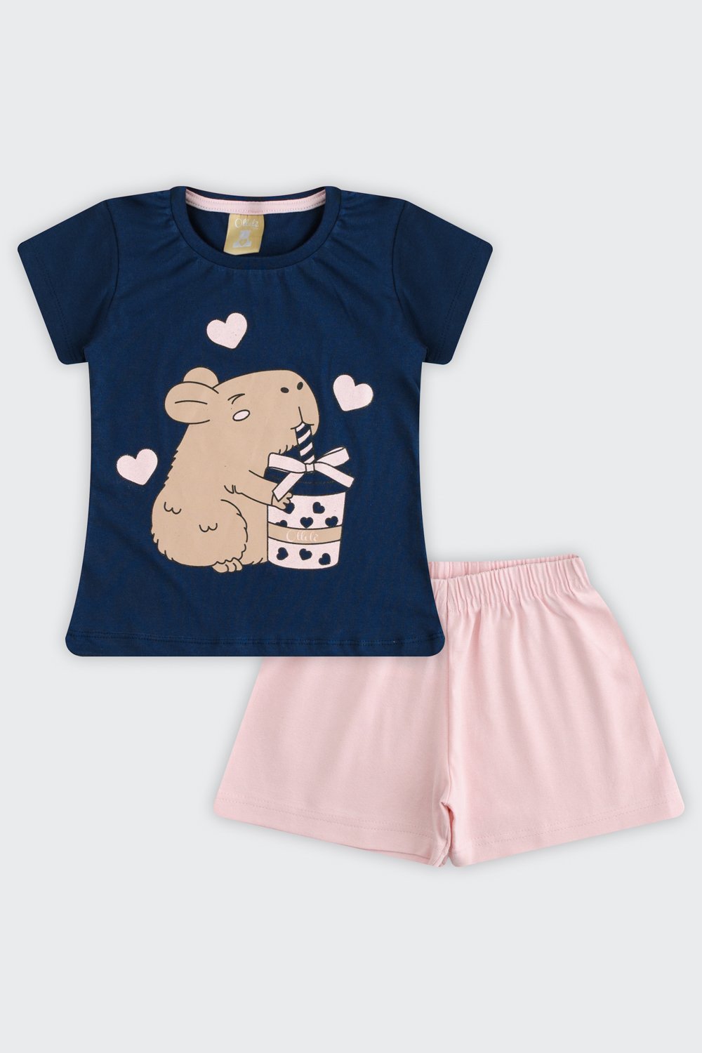 Conjunto Infantil Menina Blusa e Short Capivara Ollelê